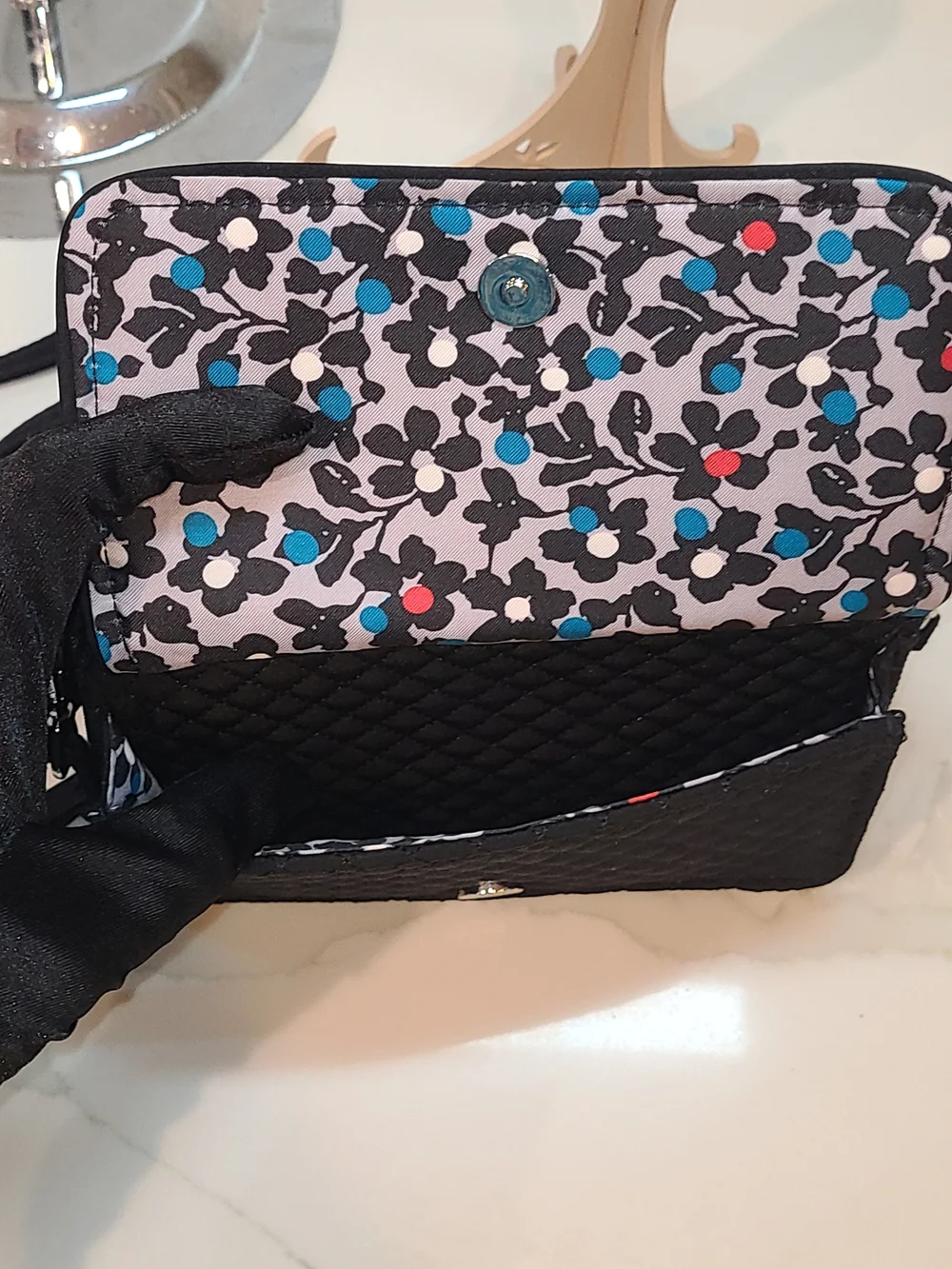 Vera Bradley Quilted Patchwork Crossbody in Black, Blue & Pink - Picture 13 of 14